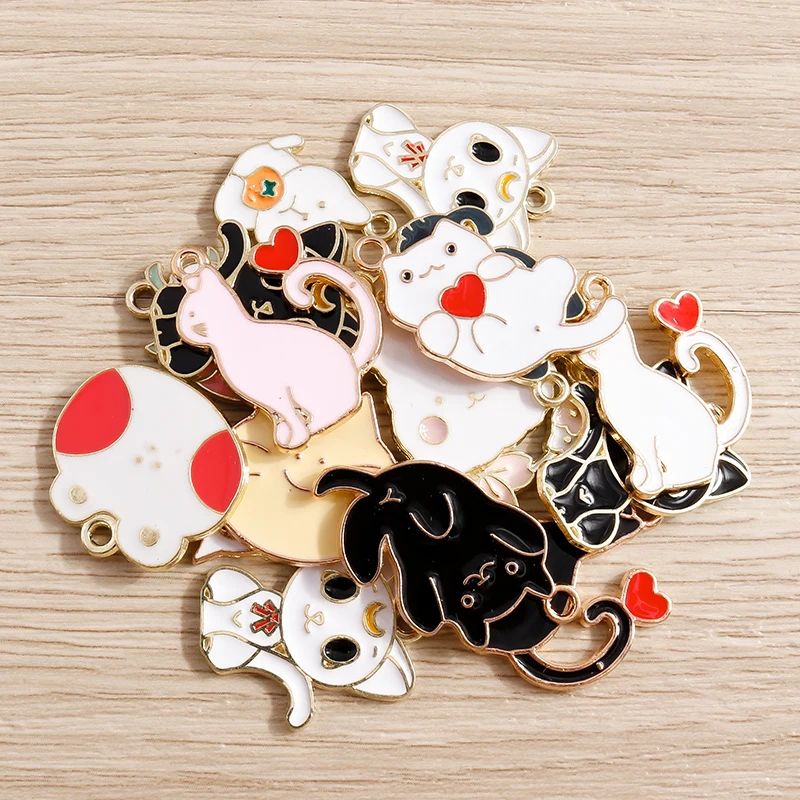 10 teile/los Cartoon Tier Katze Emaille Charms für Schmuck Machen Nette Tropfen Ohrringe Anhänger Halsketten DIY Schlüsselbund Handwerk Liefert – Detail 1