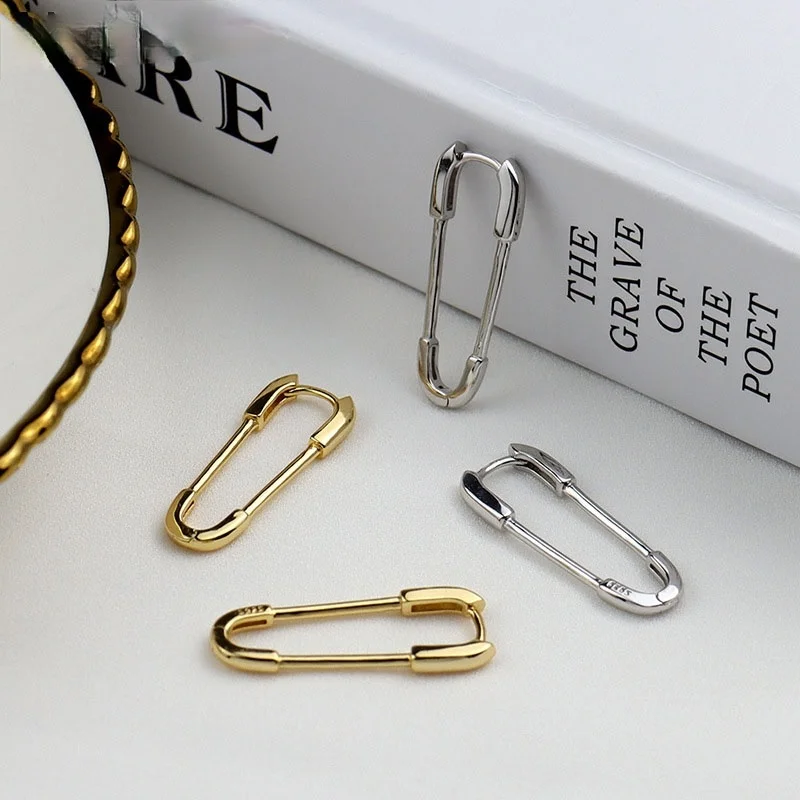 925 Sterling Silver Paper Clip Shaped Earrings for Women Men Hot Fishion Gold Silver Color Creativity Jewelry S-E1436