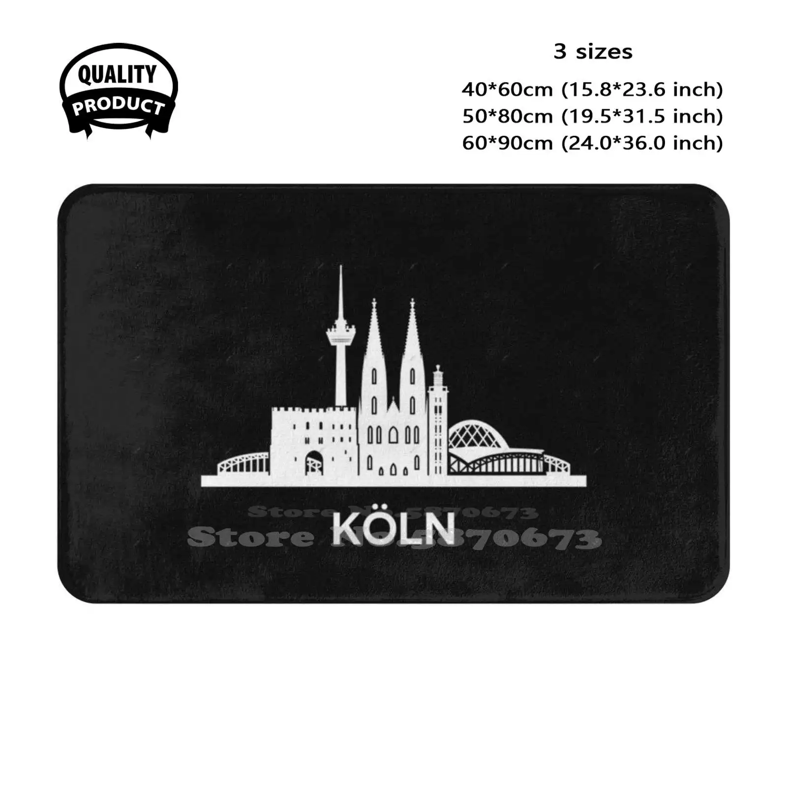 Skyline , White Soft Cushion Home Carpet Door Mat Car Rug Cologne Germany Skyline Emblem Cathedral Vector Building Place Dom