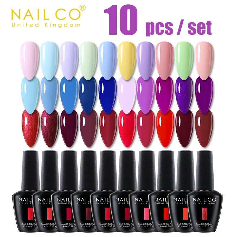

NAILCO 10 Pcs Fast Delivery Gel Nail Polish Nails art Manicure UV Semi-permanent Varnish hybrid Base and top coat professionals