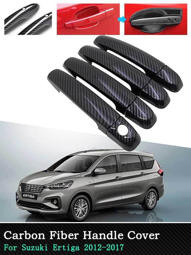 لسوزوكي Ertiga كروم الكربون اكسسوارات السيارات الخارجية غطاء مقبض الباب ملصقات 4 باب 2012 2013 2014 2015 2016 2017