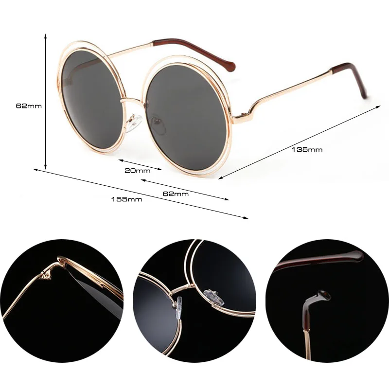 SHAUNA Vintage Oversize Round Sunglasses Women Alloy Around Hollow Frame Brand Designer Fashion Circling Frog Sun Glasses UV400