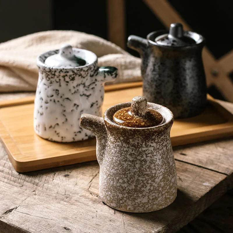 Japanese Seasoning Pot Sushi Tableware Soy Sauce Pot Japanese Seasoning Bottle Retro Vinegar Pot Ceramic Essential Oil Bottles