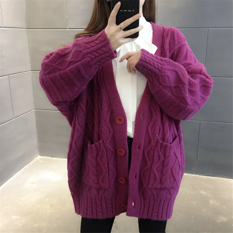 Autumn Winter Thick Warm Loose Long Cardigan Sweater Women Big Pocket Long Sleeve Knit Jacket Coat 6 Color Knitted Tops Female