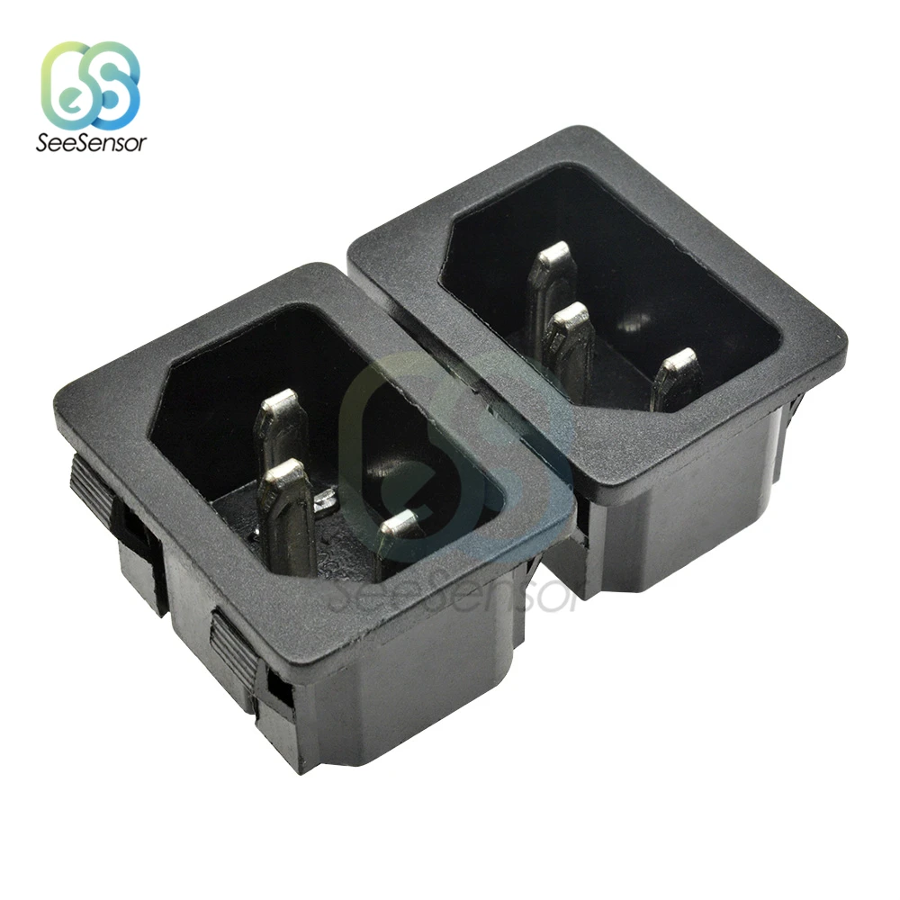 2Pcs 10A 250VAC 3 Pin AC-04 AC Power Socket Connector Plug Iron Core