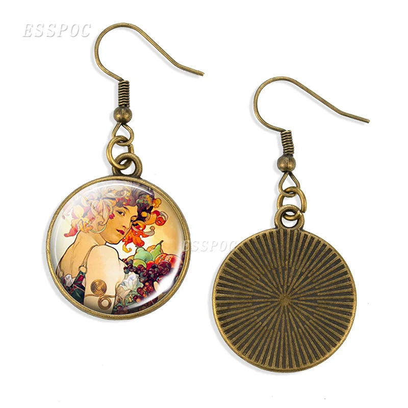 Autumn Harvest Art Goddess Vintage Earrings For Women Alphonse Mucha Jewelry Gift Drop Earrings