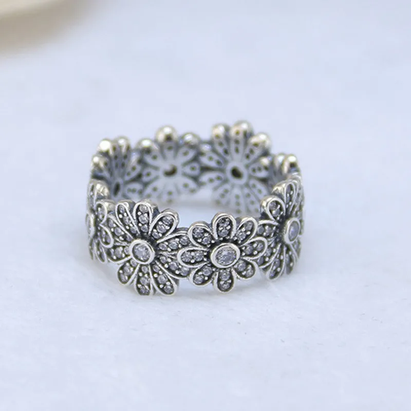 

BOCAI New 100% S925 Sterling Silver Trendy Pavé Zircon Blooming Chrysanthemum Woman Ring Valentine's Day Gifts