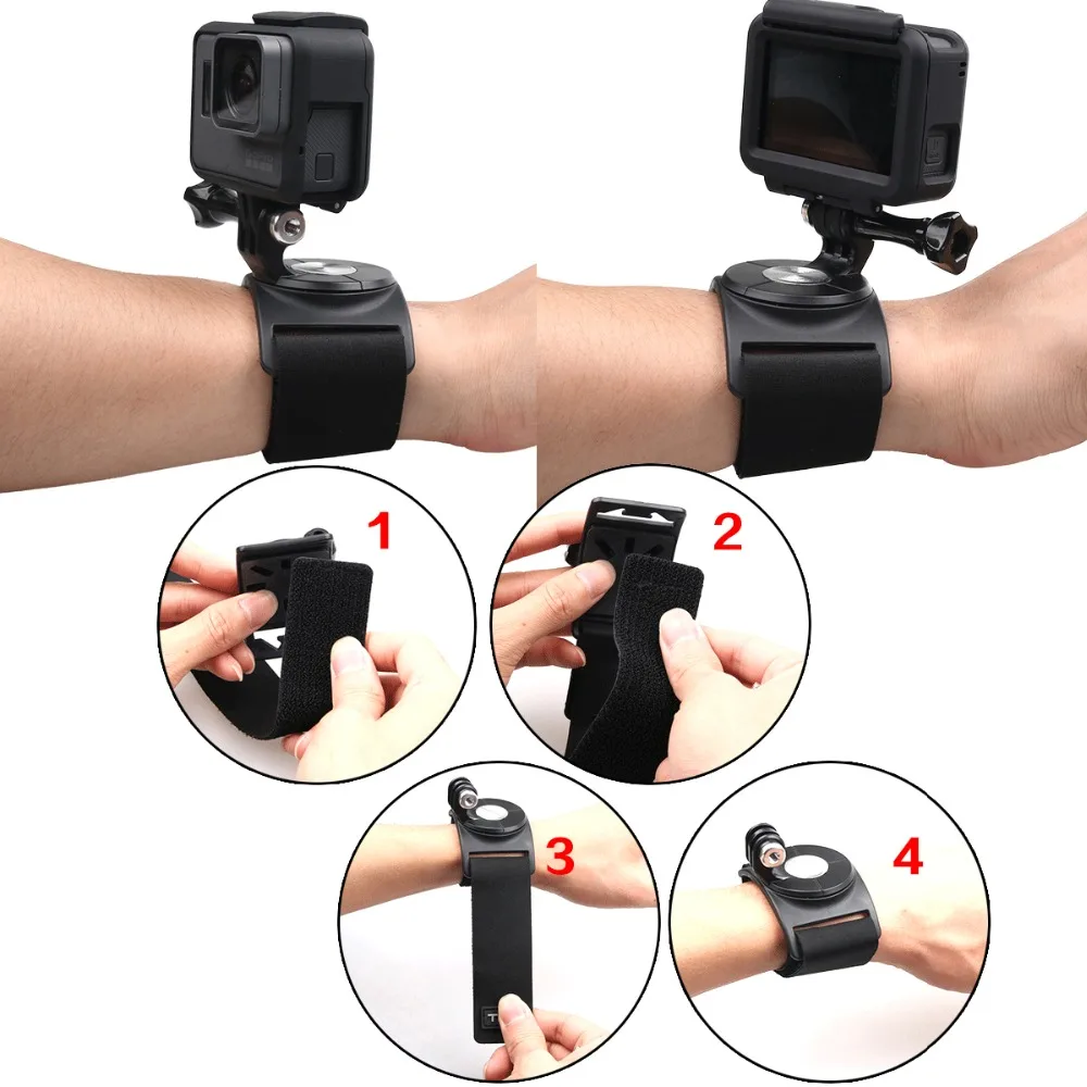 360 Degree Rotation Hand Wrist Strap for GoPro Hero 10/9/8/7/6/5/4 Go pro Hand Mount Holder Leg Band for Xiaomi yi 4k SJ4000