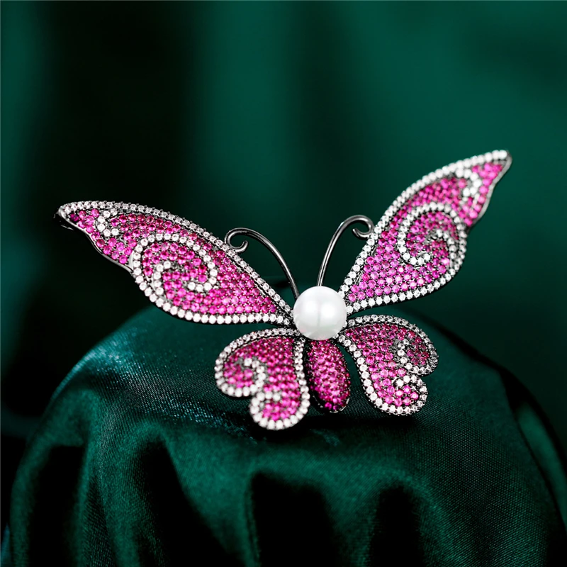 

New High Quality Cubic Zirconia Inlaid Butterfly Women Brooch Pin Fashion Purple Insect Corsage Luxury Female Accessories Gifts