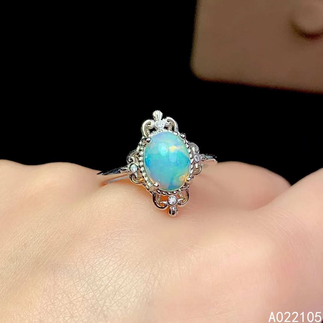 

KJJEAXCMY fine jewelry 925 sterling silver inlaid Natural white opal women vintage exquisite oval adjustable gem ring support de