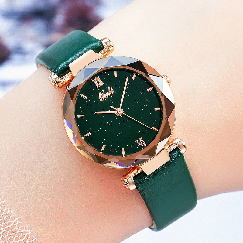 Unique Fashion Rose Gold Women Watches Starry Sky Stylish Red Color Rhombic Dial Elegant Lady Wristwatch GEDI Brand Quality Hour