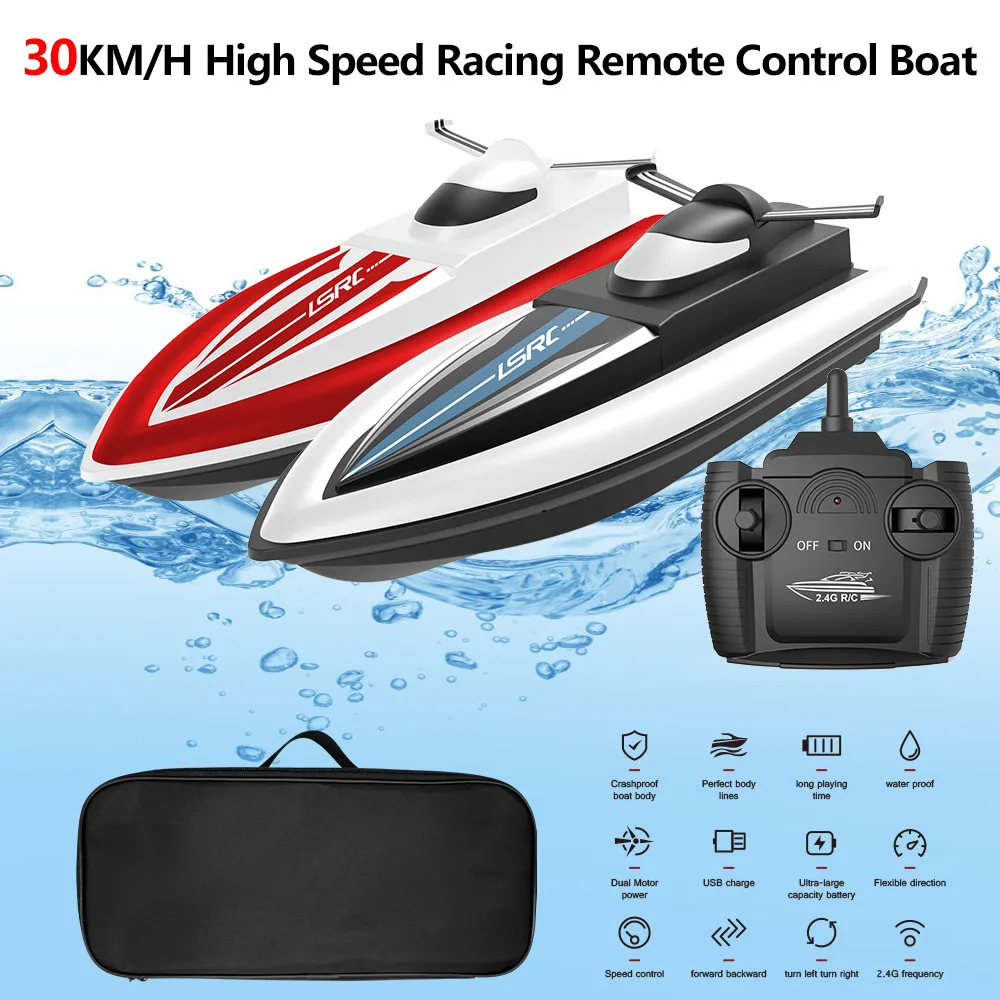 

30KM/H High Speed 2.4GHz Remote Control Boat Dual Motor Waterproof Water Cycle Cooling 100M Range Bag Electric Kid RC Toy Gift