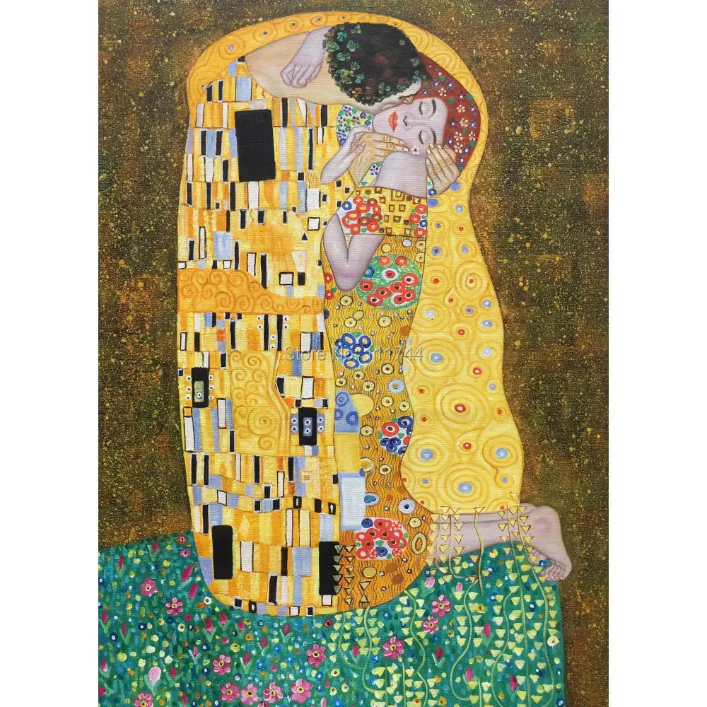 

Handmade Canvas Art Gustav Klimt Kiss Painting Bedroom Decor Portrait Woman in Gold Romantic Modern Birthday Anniversary Gift