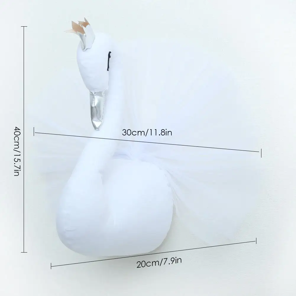 Lovely 3D Crown Swan Wall Art Hanging Plush Stuffed Doll Golden Crown Elegant Kids Girl Bedroom Decor Soft and Safe
