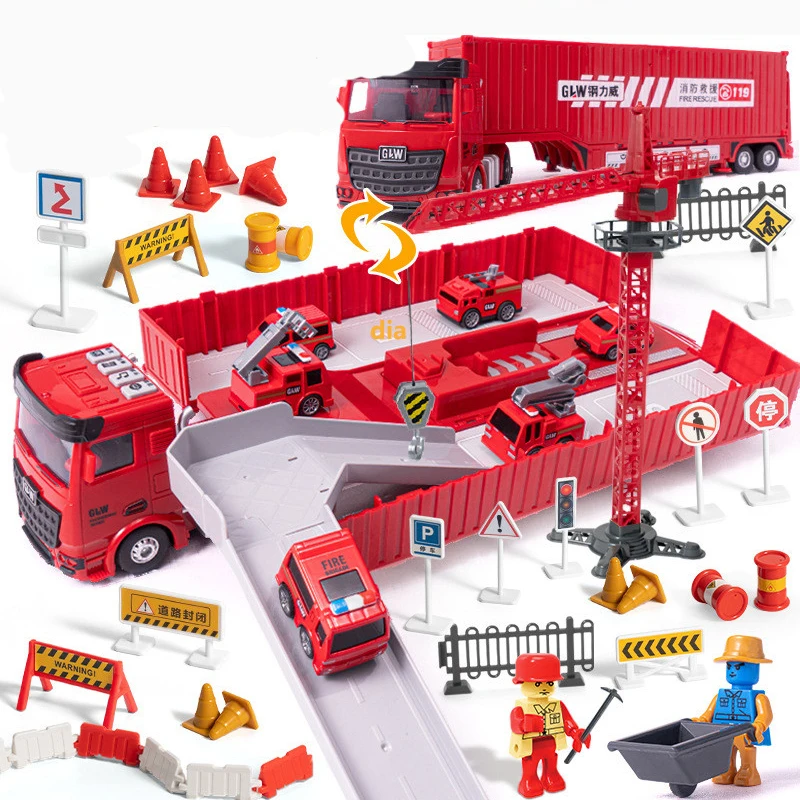 Alloy Engineering Vehicle Parking Lot Car Set Toys  Music And Light Toy Boy Construction Site Toy Excavator For Children Gifts