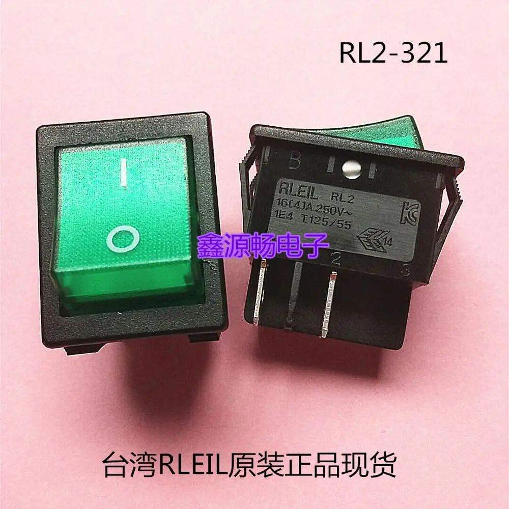 Original new 100% RL2-321 rocker switch 4pin 2gear with green light silver contact 25x31mm