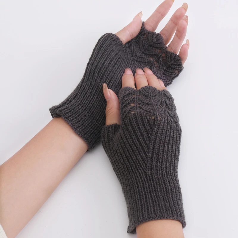 Guantes de medio dedo para mujer, manoplas suaves y cálidas de lana para el brazo, para invierno