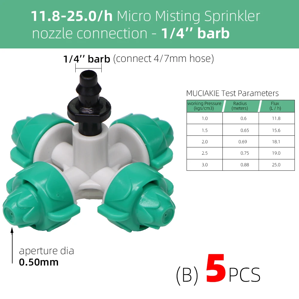 RBCFHI 5PCS 11-25L /h Misting Cross Nozzles Hanging Fogger Sprinklers Garden Irrigation Cooling System Spray Jet Greenhouse