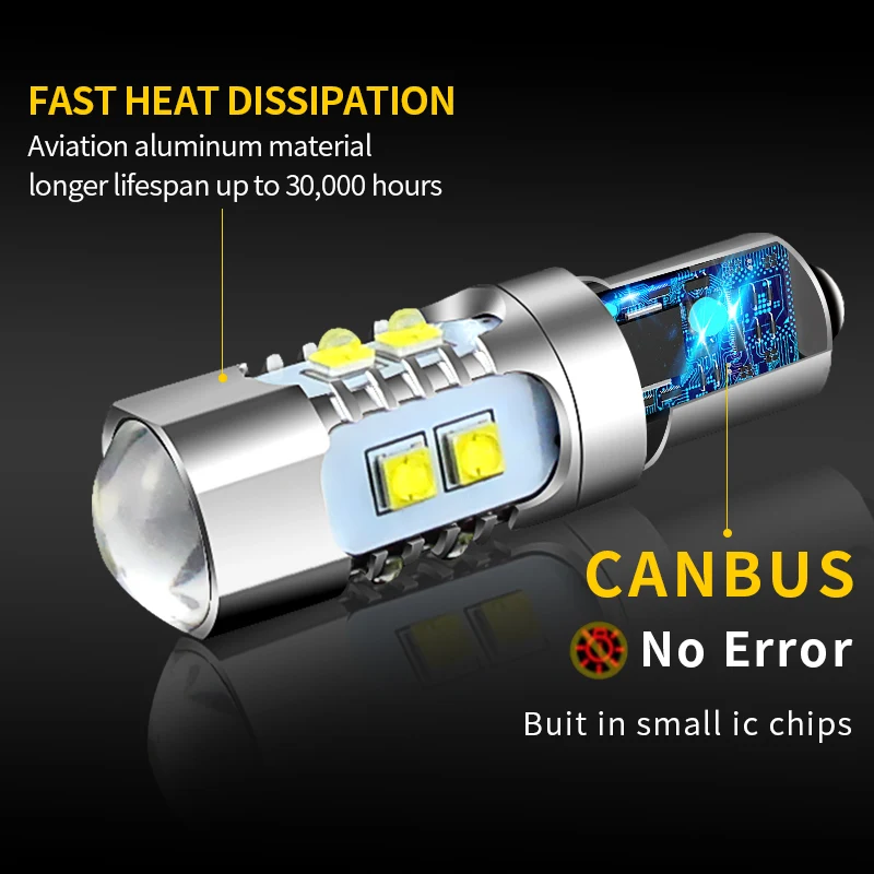 2 Stück Fehlerfreie Weiße Bay9s H21W 64136 LED-Lampen für Volkswagen VW Golf MK7 GTD GTI R TSI LED-Rückfahrleuchten Weiß – Detail 2