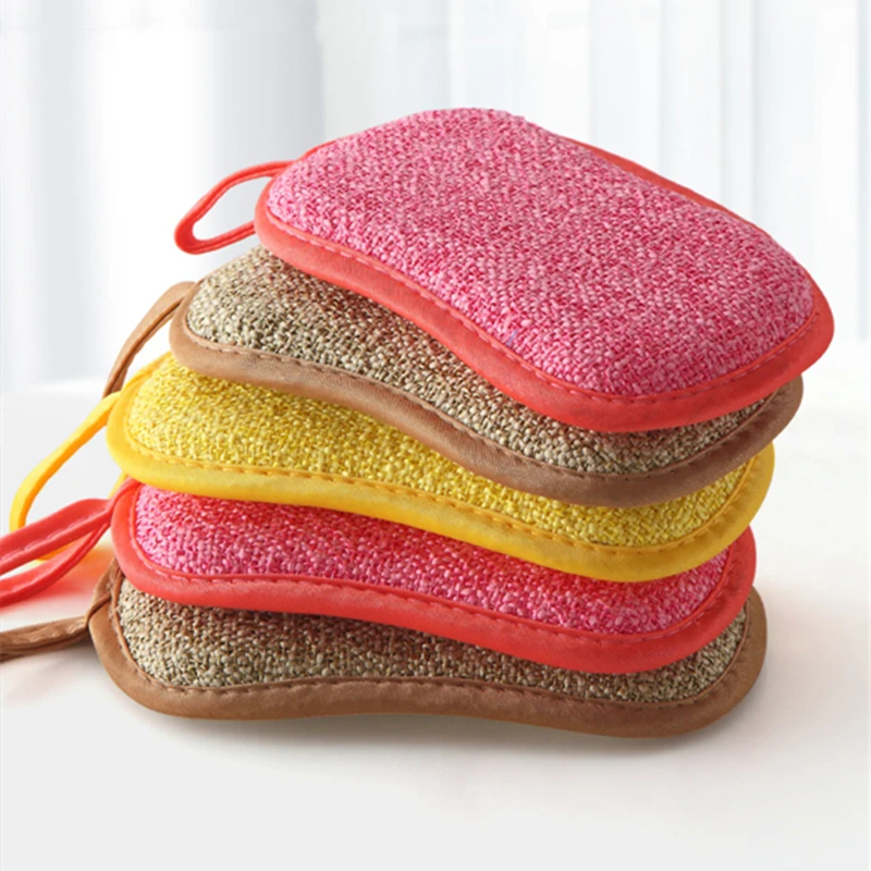 3PCS Double Sided Scrub Sponges for Dishes Non-Scratch Microfiber Sponge Non Stick Pot Cleaning Sponges Kitchen Bathroom Tools