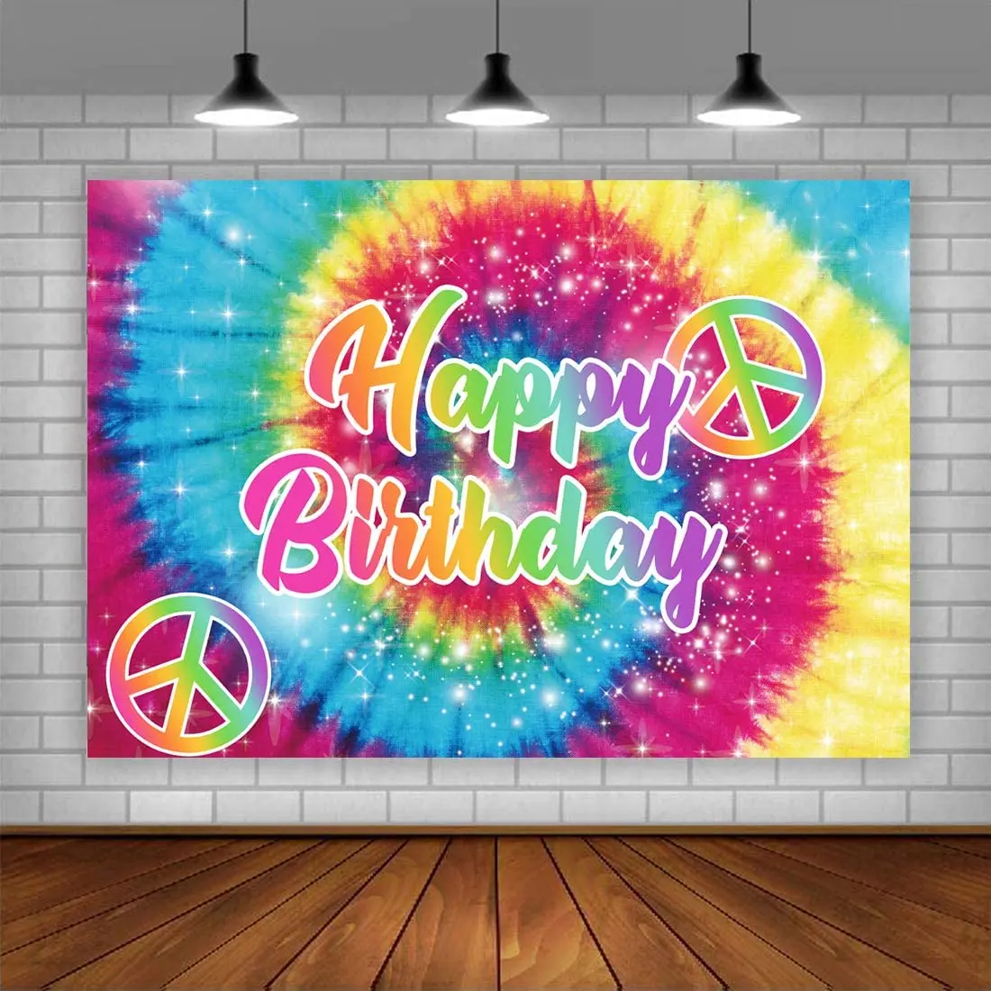 Tie-Dye Happy Birthday Party Backdrop 60's Hippie Theme Background Groovy Sign Rainbow Decorations Cake Table Banner Supplies