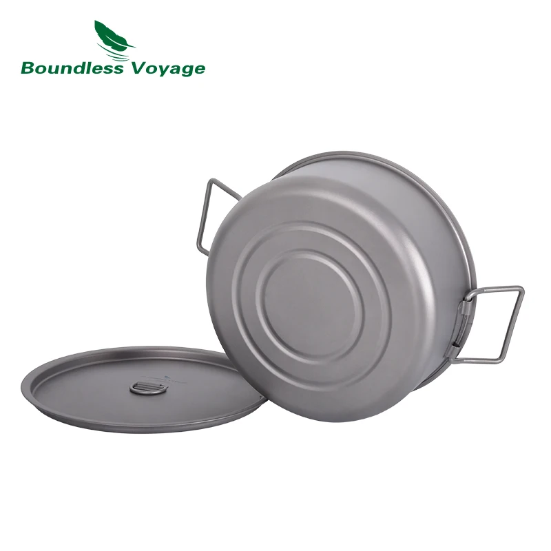 Boundless Voyage Camping-Topf, 2 l/5 l, Titan-Hot Pot, tragbares Outdoor-Kochgeschirr mit Deckel, Klappgriff, Heim-Wander- und Kochset