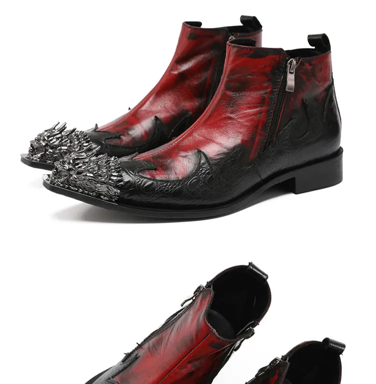 Herbst Partei männer stiefel Lron kopf Tipp Niet Metall schnalle Rindsleder Gao Bang Luxus Leder stiefel Sozialen kontaktieren Hochzeit schuhe – Detail 11