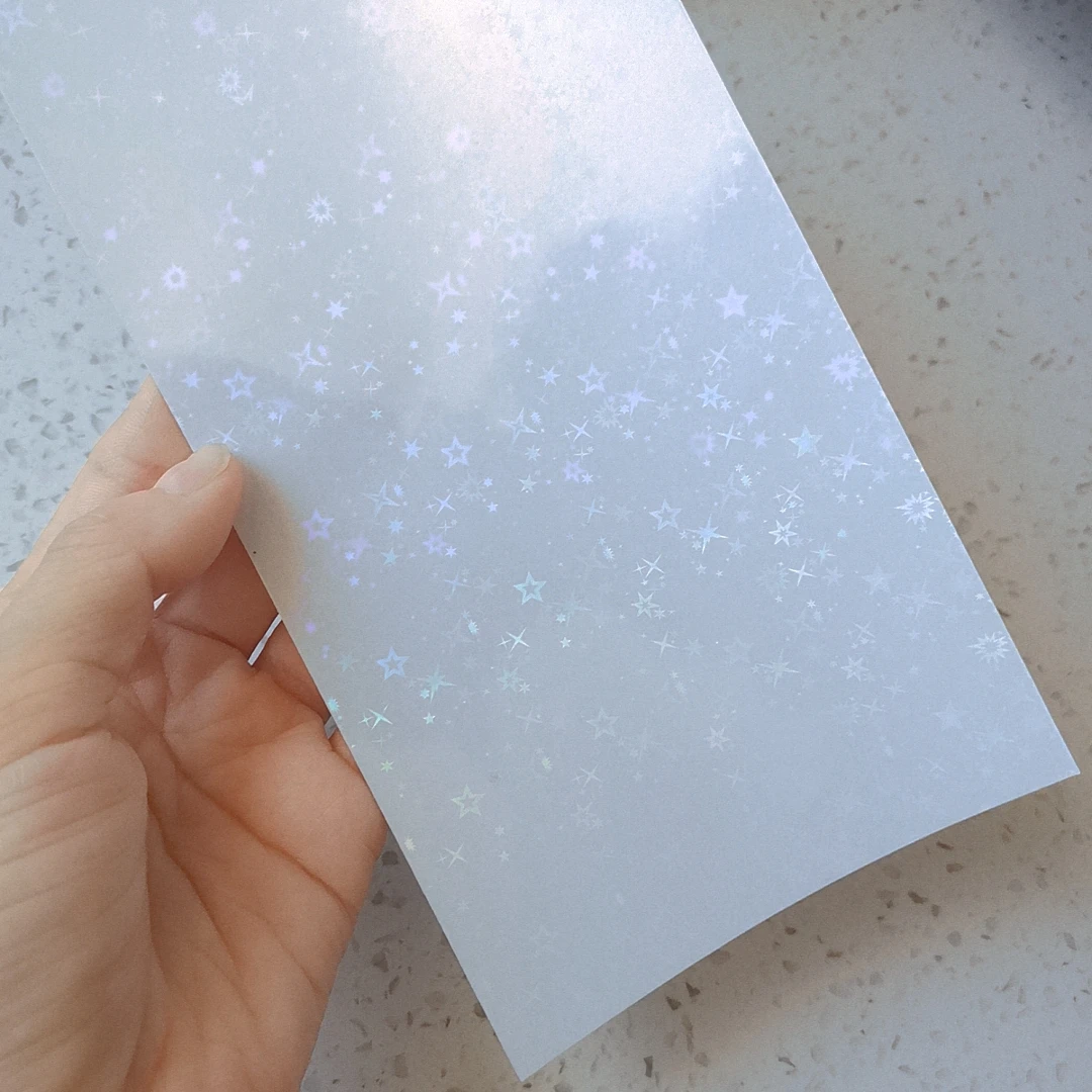 Holographic Small Five Stars Foil Adhesive Tape Back Laminating On Paper Plastic 10 Sheets 8.4\