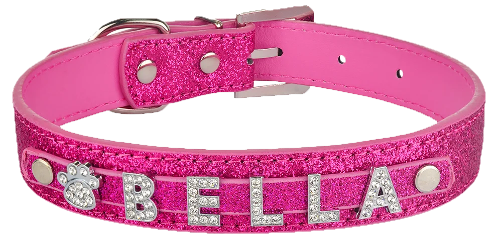 Personalized Dog Collar Leather Rhinestone Bling Charms Adjustable Custom Nylon Collar Puppy Medium Large Pet Dog Collar