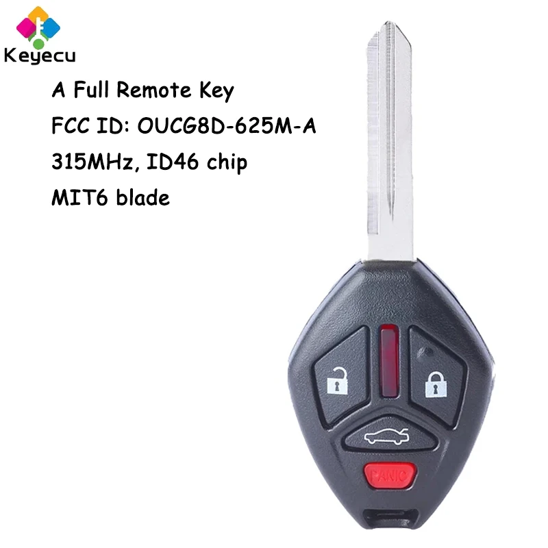 

KEYECU Remote Key With 4 Buttons 315MHz ID46 Chip MIT6 Blade for Mitsubishi Lancer Eclipse Galant 2007 2008 Fob OUCG8D-625M-A