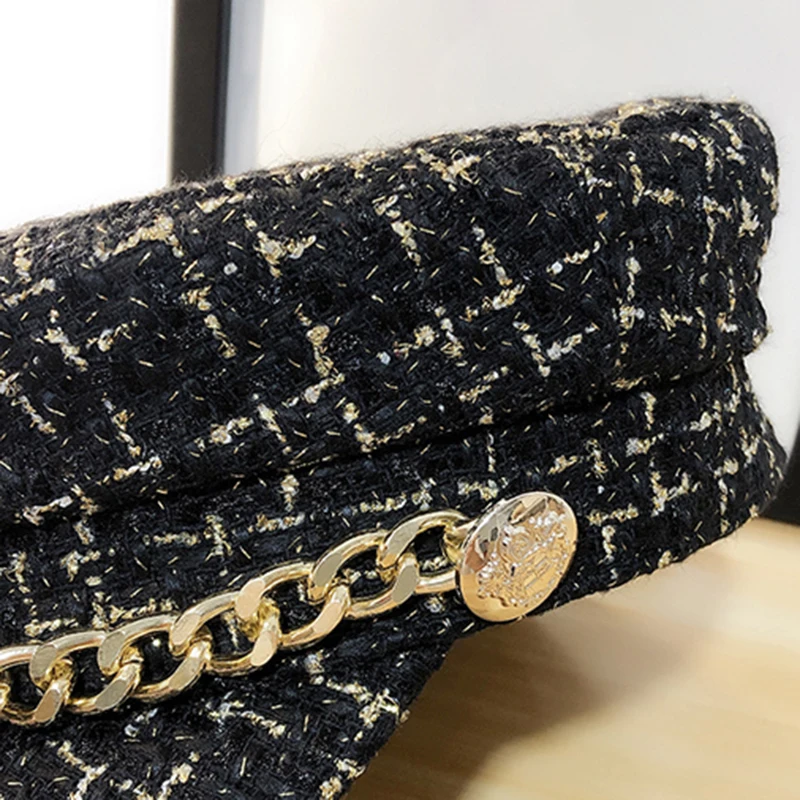 Autumn winter Thread fashion Berets Tweed Military Hat For Women Fashion Yacht Captain Female skipper sailor Hat Newsboy Caps