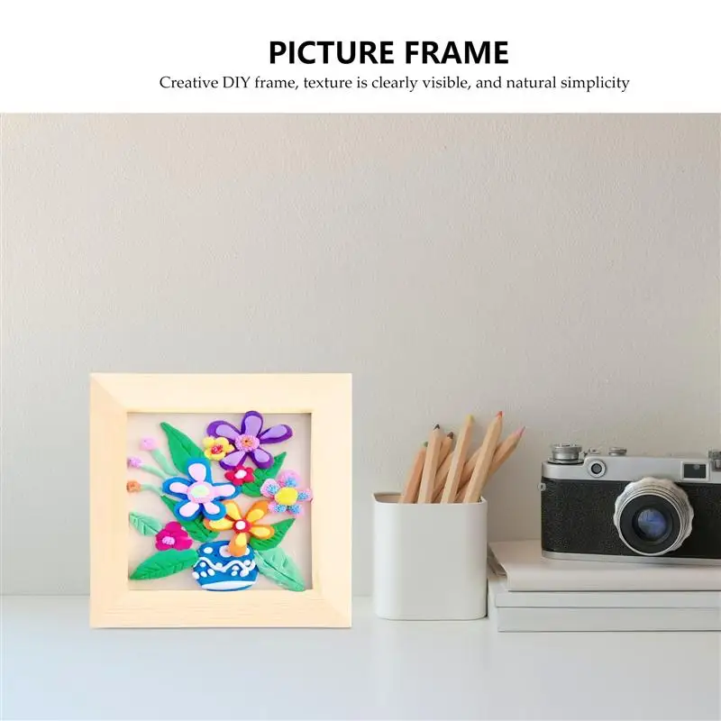 6Pcs DIY Blank Wooden Photo Holders Children DIY Clay Photo Frames for Home Wooden Craft Party Kids Gift Desktop Ornament