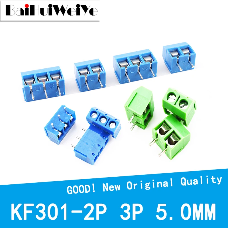 

10 шт./лот KF301-2P KF301-3P KF301-5.0 KF301 винт 2PIN 3PIN 5,0 мм прямой PCB винт Клеммная колодка Разъем BlueGreen 300V15A