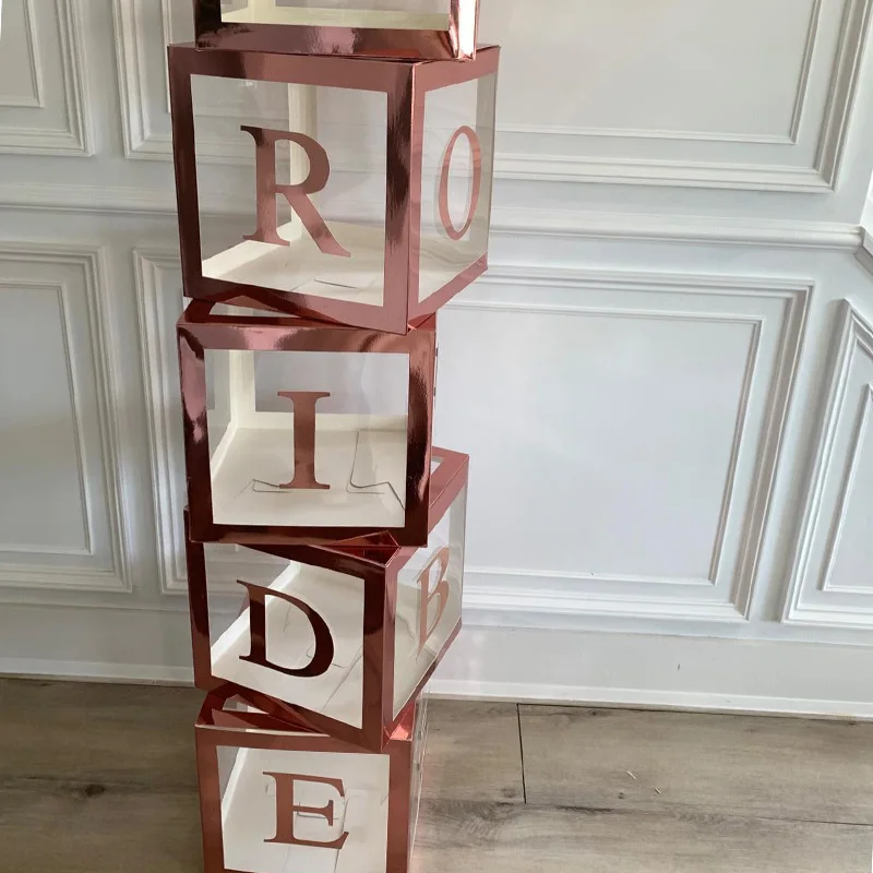 New A-Z letter Name Balloon Transparent Box BABY ONE Blocks Rose Gold Party Gift Box Bride Baby Shower Birthday Party Supplies