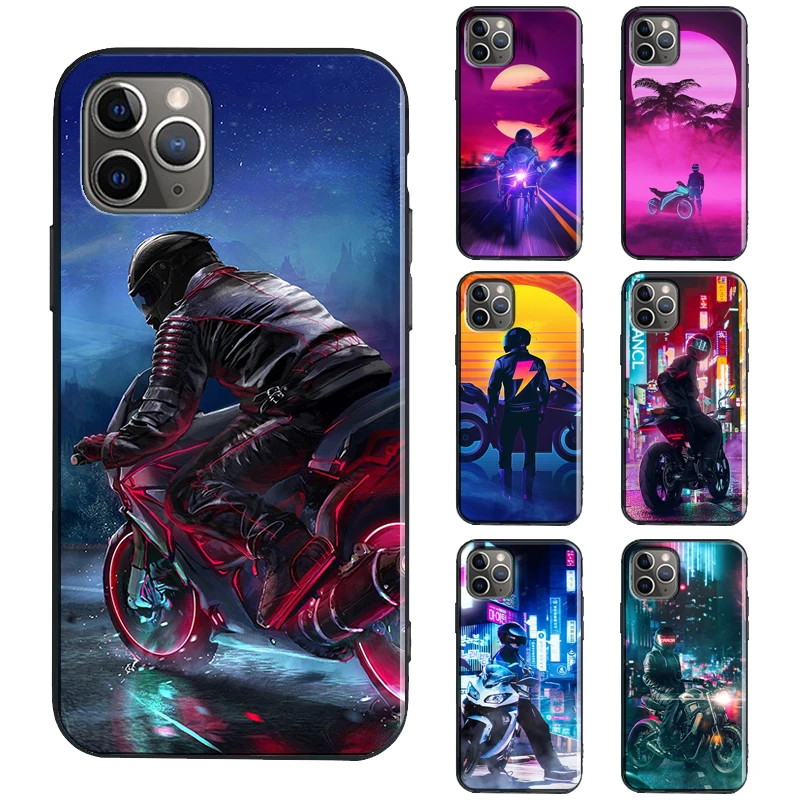 Neon Motorcycle Art TPU Case For iPhone 12 13 Pro Max mini X XR XS Max 6S 7 8 Plus SE 2020 11 14 Pro Max Cover