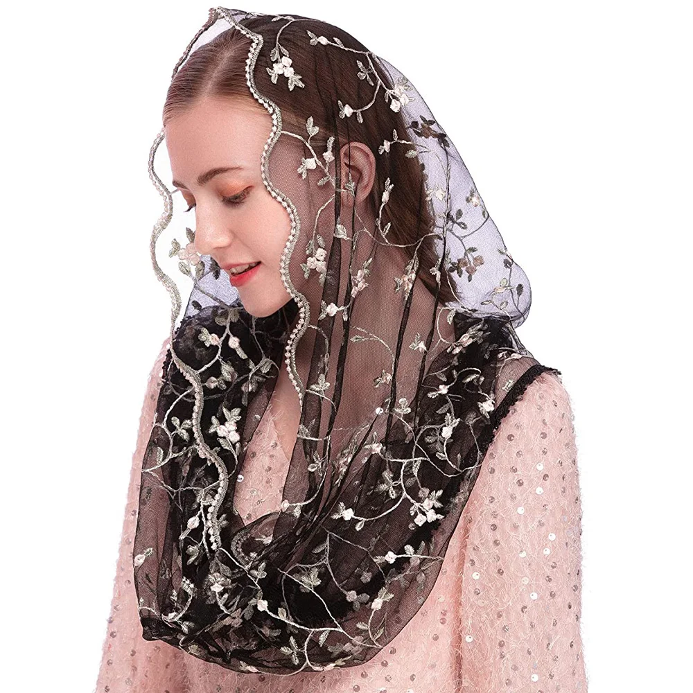 โบสถ์สตรีผ้าคลุมไหล่Lady Mantilla Infinity VeilละตินMassนุ่มปักลูกไม้หัวครอบคลุมผ้าพันคอสำหรับงานแต่งงานเจ้าสาว