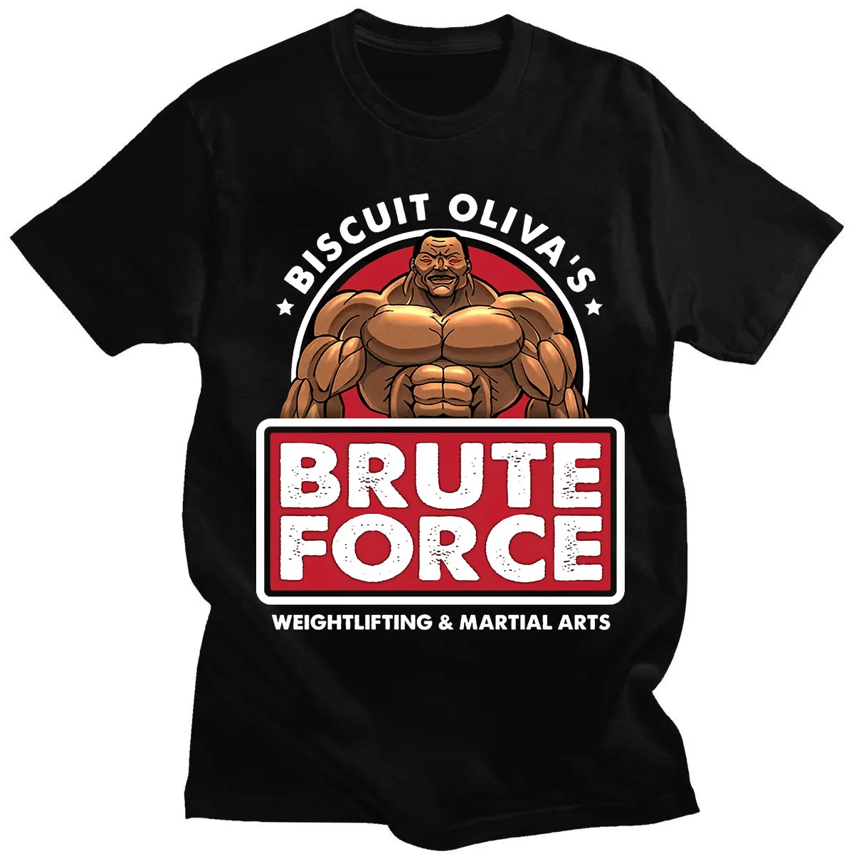 Biscuit Oliva Brute Force Newest TShirts Grappler Baki Hanma Yujiro Dou Manga Men Harajuku Fabric Streetwear Round Neck T Shirt