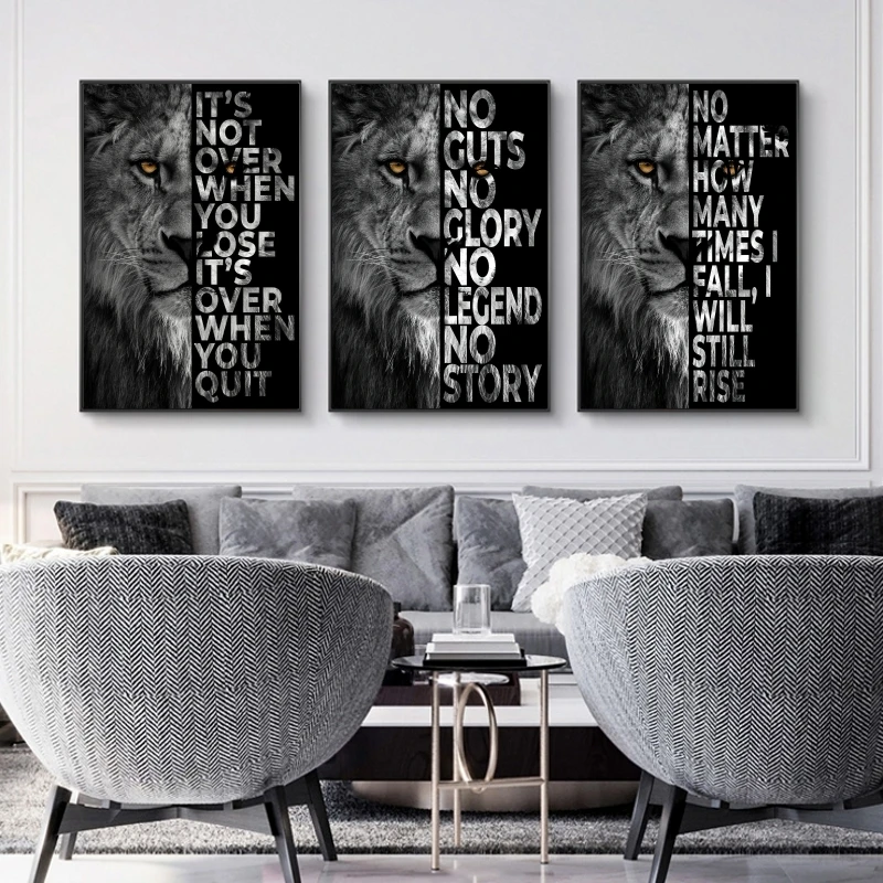 

Inspiration Quote Words Never Quit Motivation Artwork Lions Canvas Posters and Prints Modern Home Office Wall Decorative Picture