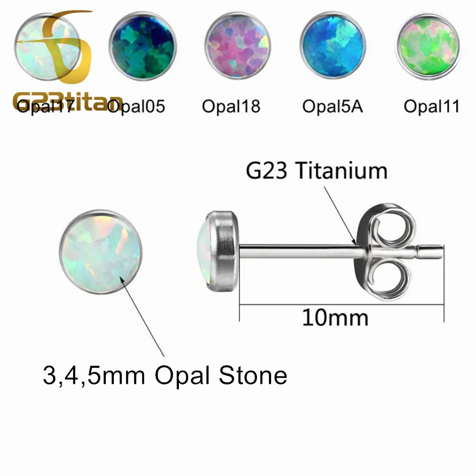 3 4 5mm Opal Stone Earrings Allergy Free Titanium Jewelry 20G Ear Stud Multi Lobe Piercing Earing Men Women Girl Child Accessory