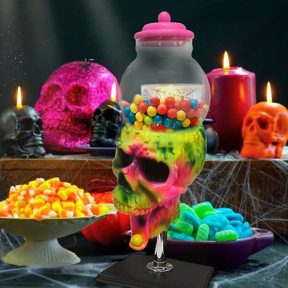 1PCS Halloween Transparent Candy Cans Jar With Cover Bubble Gum Machine Color Skull Candy Storage Tank Dessert Display Stand