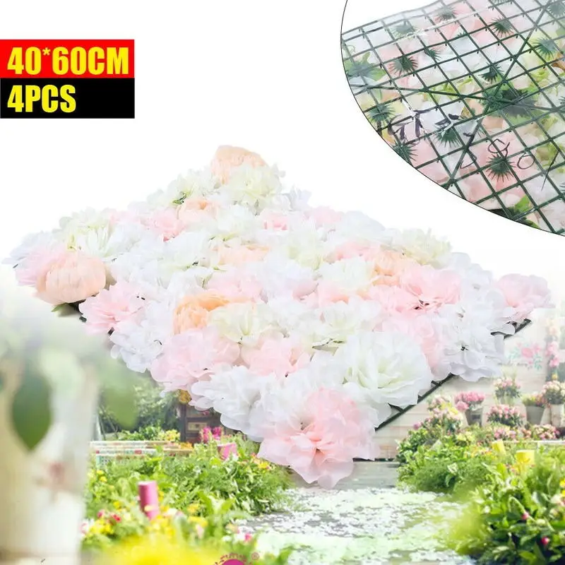 4PCs Artificial Hydrangea Flower Wall Panel 40x60cm Fake Rose Backdrop for Wedding Birthday Party Background Decoration