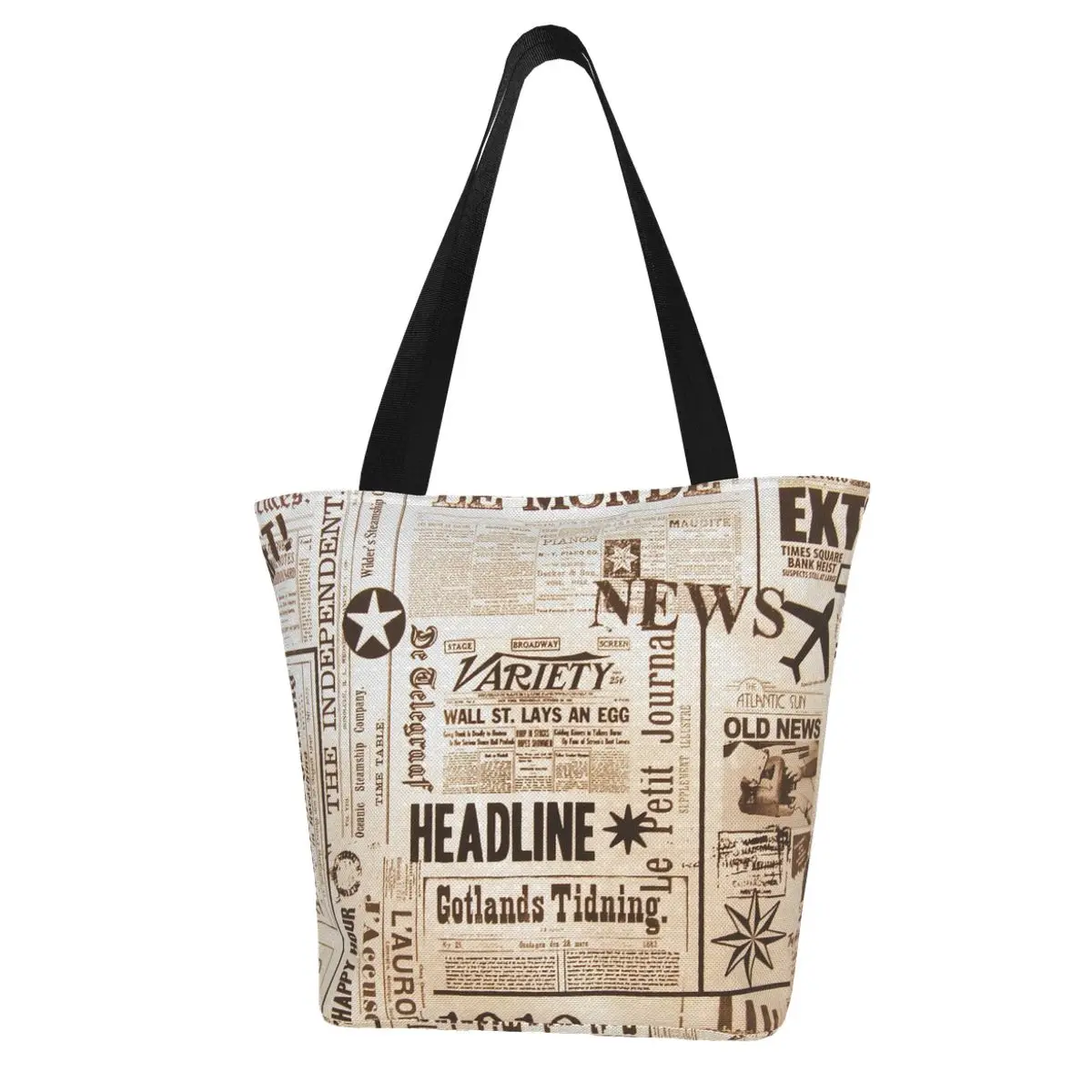 NOISYDESIGNS Newspaper Pattern Shopping Bag Tote Harajuku Shopper Bag Women Canvas Shoulder Bag Female Eco Large-capacity