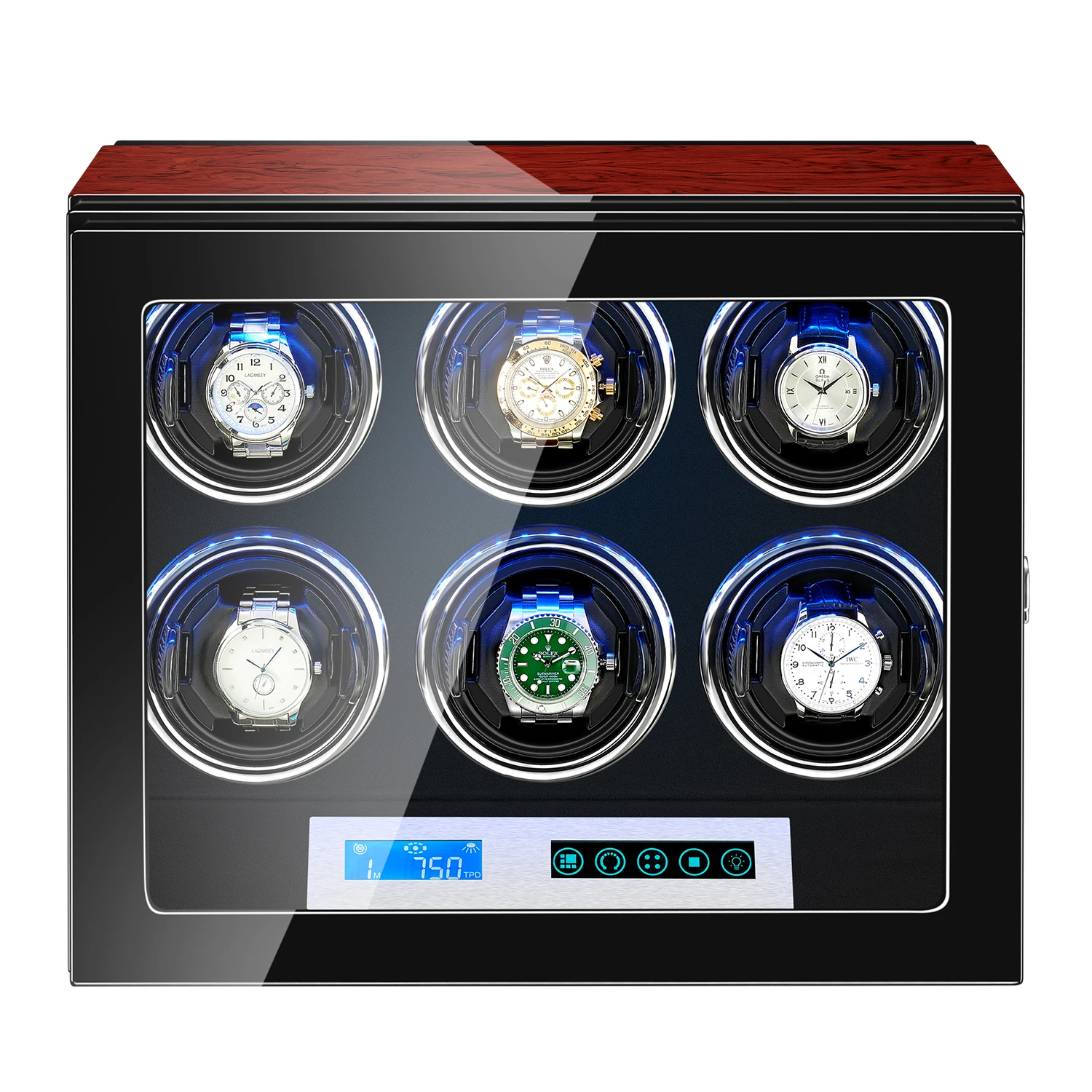 

AAA Quality 5 Modes Rosewood Watch Winder with Quiet Japanese Mabuchi Motor 6+0 Storage Ultra-quiet Japanese motor with LED