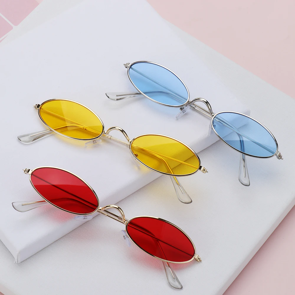 2021 Retro Small Oval Sunglasses Women Vintage Shades Black Red Metal Color Sun Glasses For Female Fashion Designer