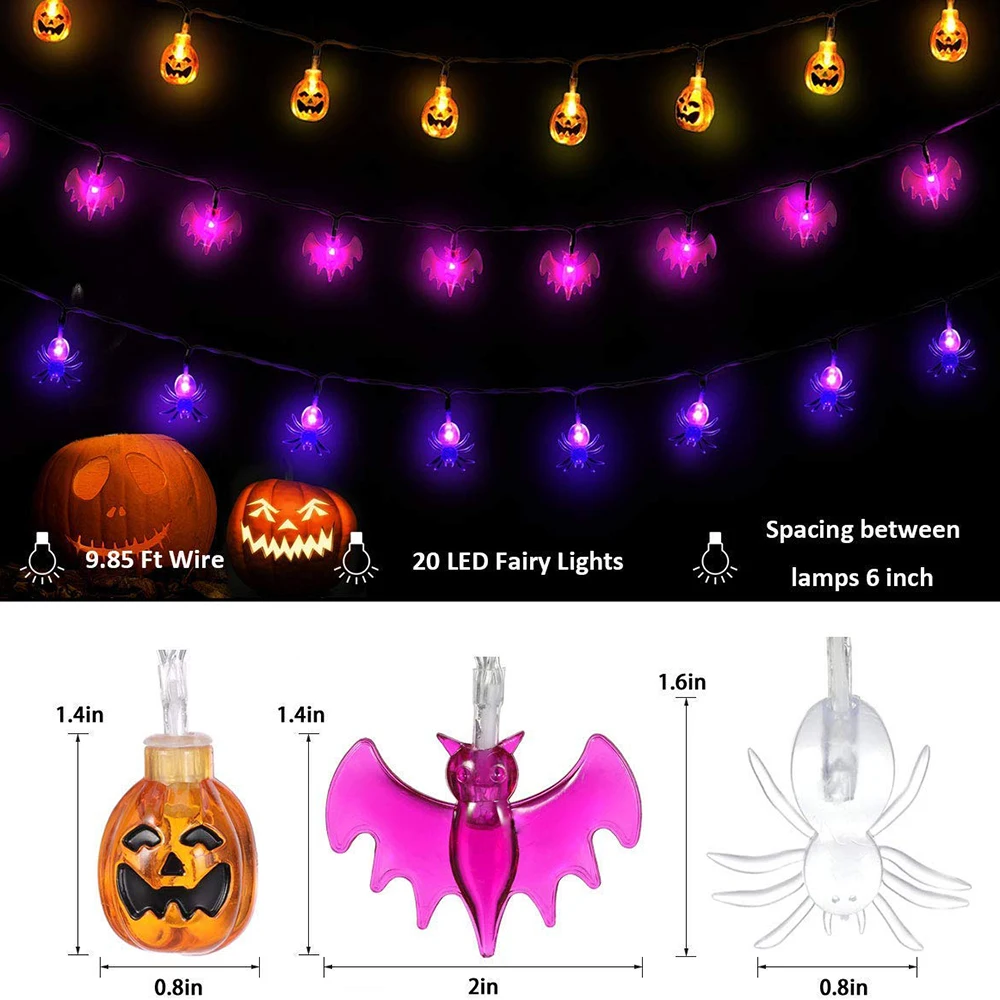 10/20Led Halloween Pompoen Spider Bat Led Guirlande Light String Holiday Bar Familie Party Indoor Outdoor Halloween Decoratie Lamp