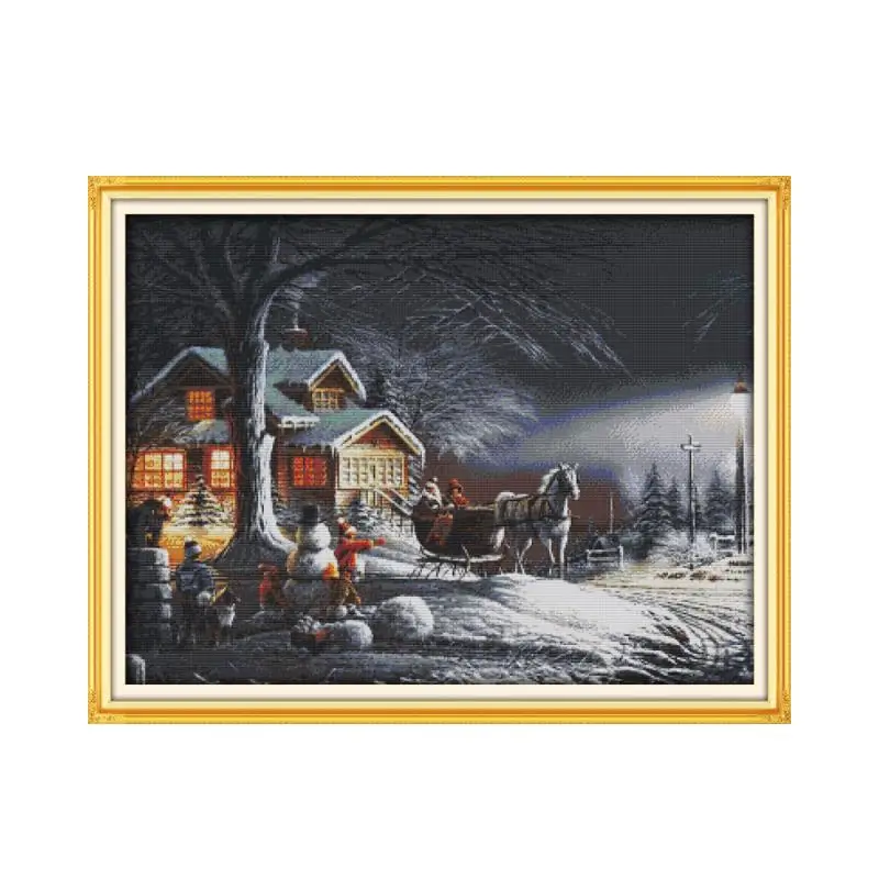 Impresso Canvas Snow Cross Stitch Kit, DIY Handmade Needlework, bordado impresso, Inverno, 18ct, 14ct, 11ct