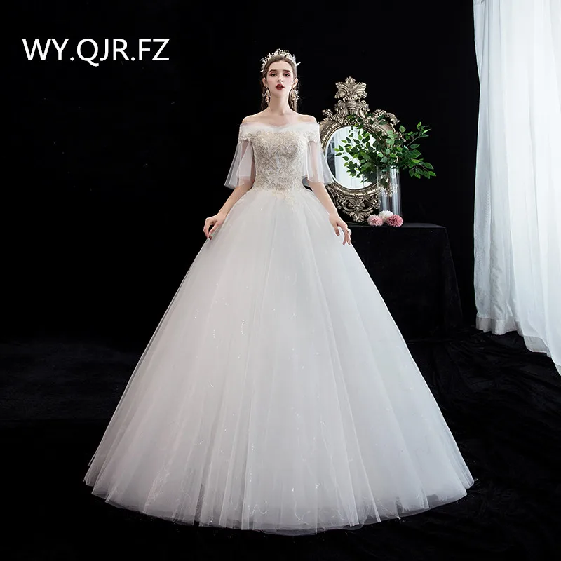 LYG-H23# Bridal  Wedding dress white lace up Embroidery Off Shoulder wholesale cheap dresses New winter 2019 party Dress long