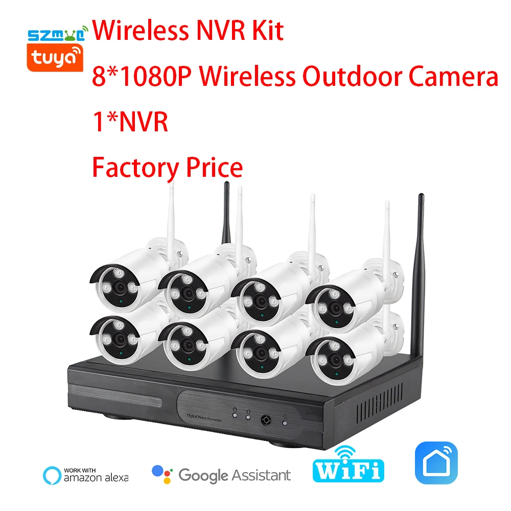 Wireless 8CH NVR Set 1080P HD WiFi IP Camera Tuya Smart Life APP Security System Audio Record 2MP CCTV Video Surveillance Kit