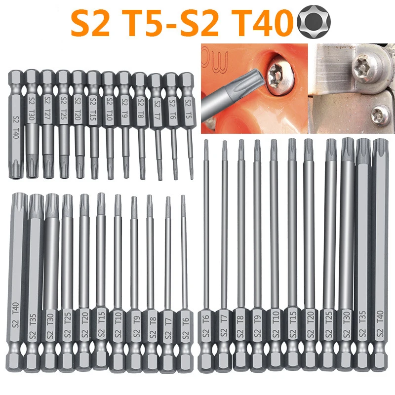 11pcs/12pcs Security Bit Set Tamper Proof Screwdriver Drill Bit Screw Driver Bits Torx Flat Head 1/4\