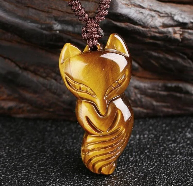 Yellow Tiger Eye Natural Stone  Caved Fox handiwork Energy Stone